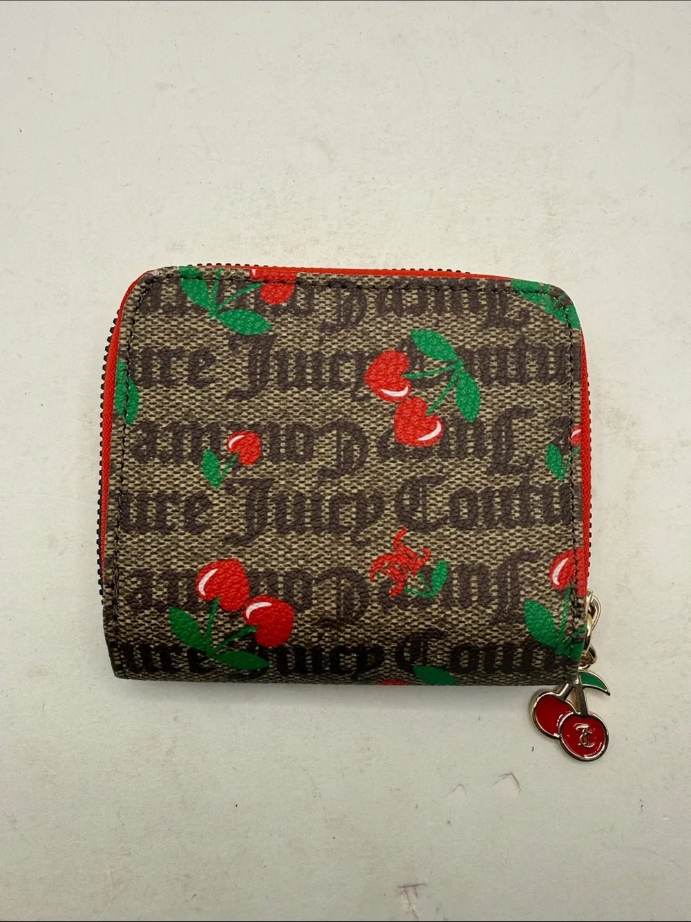 Juicy Couture Juicy Fruit Small Zip Around Wallet ID Card Holder Brown Red
